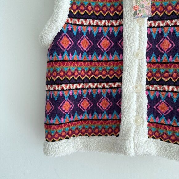 Johnny Was Vest Women Small Yuya Sherpa Alpaca Blend Aztec Boho Print Jacket NWT - Picture 4 of 15